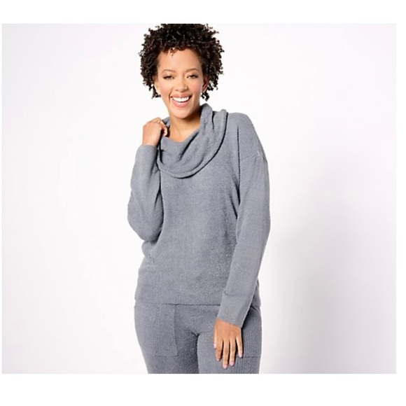 Barefoot Dreams Cozy Chic Ultra Lite Periwinkle Cowl Neck Tunic Sweater - Picture 3 of 12